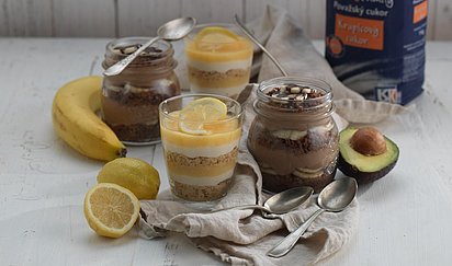 Mascarpone dezert s lemon curd a Avokádovo-tvarohový dezert s čokoládou a banánmi
